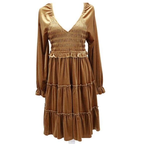 DONE GiGio Velvet Dress Women L Brown Glamorous Romantic Fancy Romantic Boho Fem - Picture 1 of 16